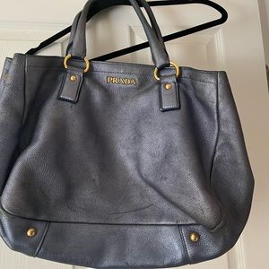 Prada Convertible Open leather tote, metallic blue grey. See pictures